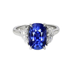 Drei-Stein-Diamant & blauer Saphir-Verlobungsring 8 Karat Gold 14K