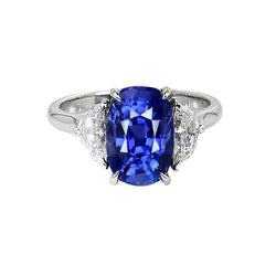 Drei-Stein-Aus der Erde Abgebauter Natürlicher Diamant & blauer Saphir-Verlobungsring 8 Karat Gold 14K