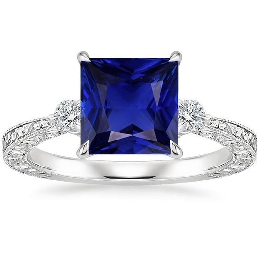 Drei-Stein-Edelstein-Ring Prinzessin Blauer Saphir & Diamant 5,25 Karat - harrychadent.de