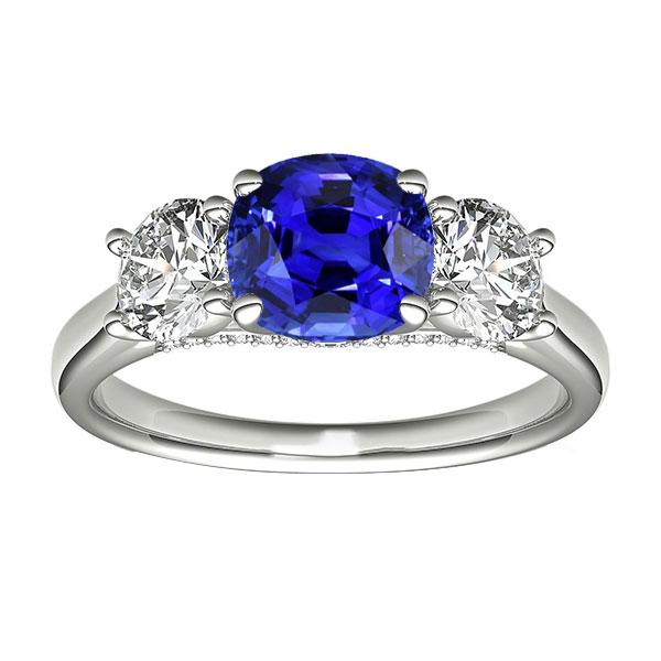 Drei Stein Kissen Blauer Saphir Ring 2,50 Karat Diamantschmuck - harrychadent.de