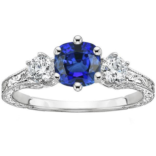 Drei Stein Kissen Saphir Ring Antiker Stil Diamanten 2,50 Karat - harrychadent.de
