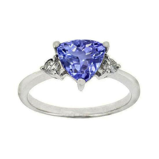 Drei Stein Tansanit und runde Aus der Erde Abgebauter Natürlicher Diamanten 4 Karat Edelsteinring Neu