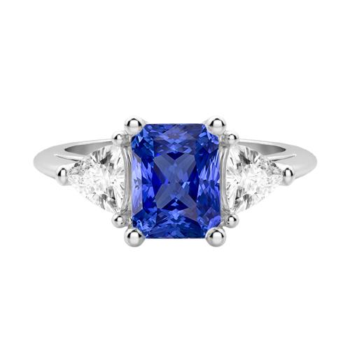 Drei-Steine-Billionen-Diamant-Ring Natürlicher blauer Saphir 2 Karat Zinken - harrychadent.de
