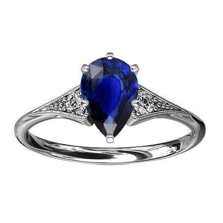 Drei Steine Birne Blauer Saphir & Diamant Ring Milgrain 1,75 Karat - harrychadent.de