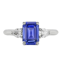 Drei Steine Blauer Saphir Schmuck Ring Birne Aus der Erde Abgebauter Natürlicher Diamanten 3,50 Karat
