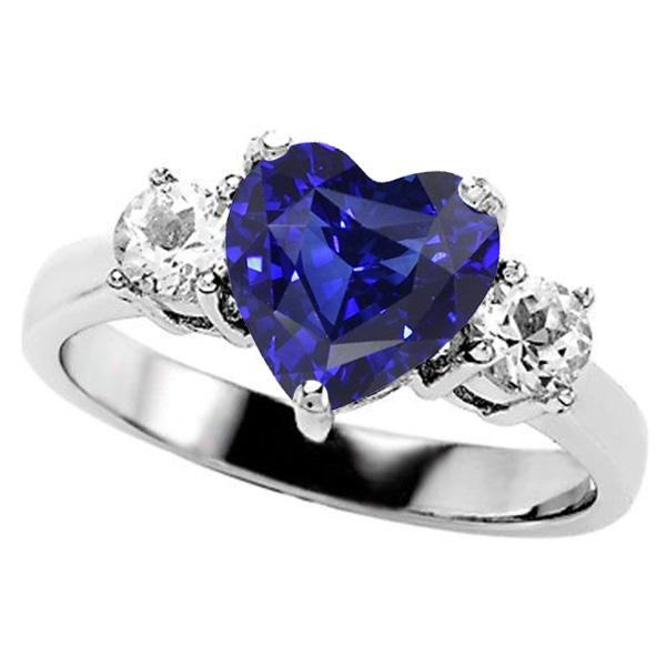 Drei Steine Herz Blauer Saphir Ring & Runde Diamanten 2,50 Karat - harrychadent.de