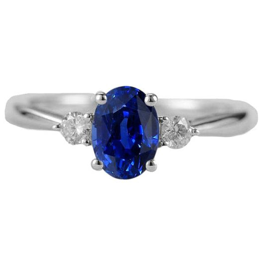 Drei Steine Ovaler Ceylon Saphir & Runder Diamant Ring 2,50 Karat - harrychadent.de