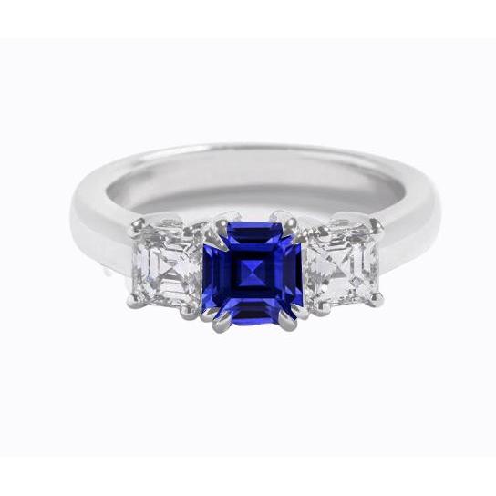 Drei-Steine-Ring Asscher Ceylon Saphir & Diamanten 2.50 Karat - harrychadent.de