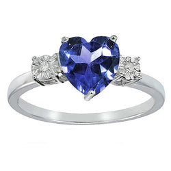 Drei-Steine-Ring Herzform Blauer Saphir Rund & Diamanten 8 Karat
