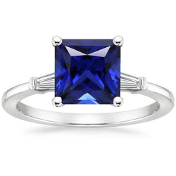 Drei-Steine-Ring Princess Blue Saphir & Baguette Diamanten 5,25 Karat