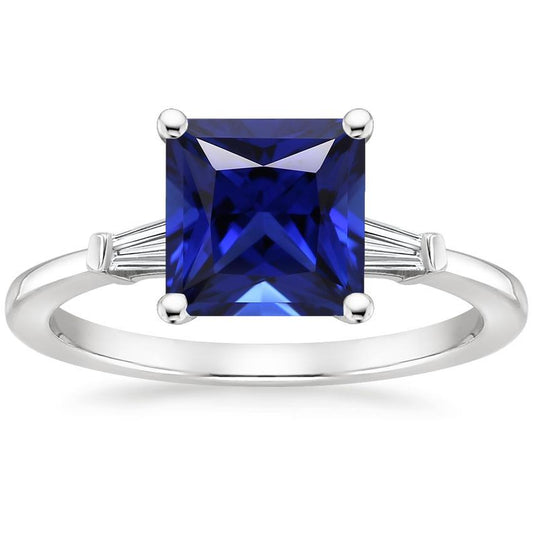 Drei-Steine-Ring Princess Blue Saphir & Baguette Diamanten 5,25 Karat - harrychadent.de