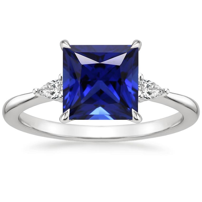 Drei-Steine-Ring Princess Blue Saphir & Birne Diamanten 5,25 Karat - harrychadent.de