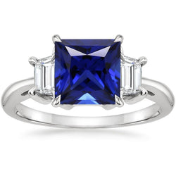 Drei-Steine-Ring Prinzessin Ceylon Saphir und Aus der Erde Abgebauter Natürlicher Diamant 5,25 Karat