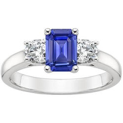 Drei Steine Ring Smaragd Sri Lanka Saphir & Aus der Erde Abgebauter Natürlicher Diamanten 3,50 Karat
