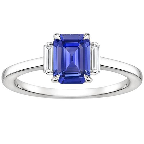 Drei-Steine-Ring Smaragdblauer Saphir & Baguette-Diamanten 4 Karat - harrychadent.de