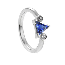 Drei-Steine-Ring Trillion V Zinke Ceylon Saphir 1,25 Karat Gold