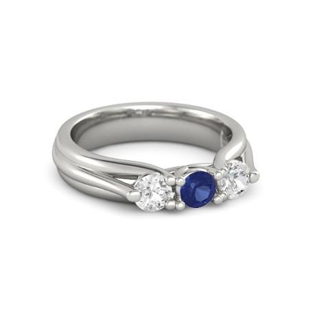 Drei-Steine-Ring mit blauem Saphir und Diamant 1 Karat Weißgold 14K - harrychadent.de