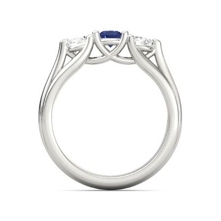 Drei-Steine-Ring mit blauem Saphir und Diamant 1 Karat Weißgold 14K - harrychadent.de