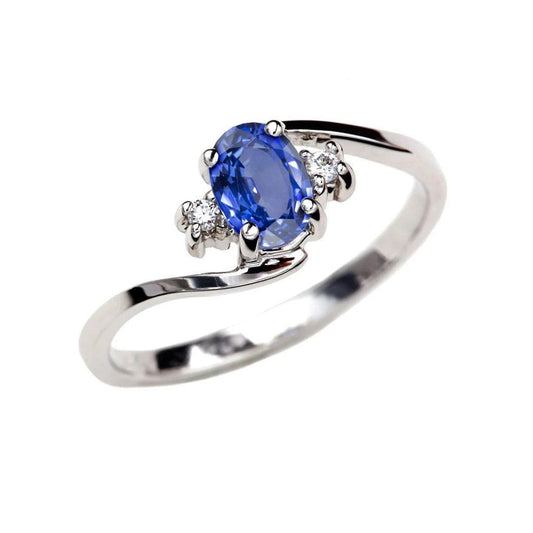Drei Steine Sri Lanka Saphir mit Aus der Erde Abgebauter Natürlicher Diamanten Ring 1.70 Kt Gold 14K