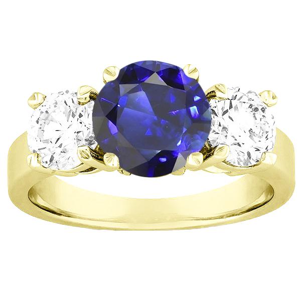 Drei Steine runder blauer Saphir & Diamant Ring 5 Karat Schmuck - harrychadent.de