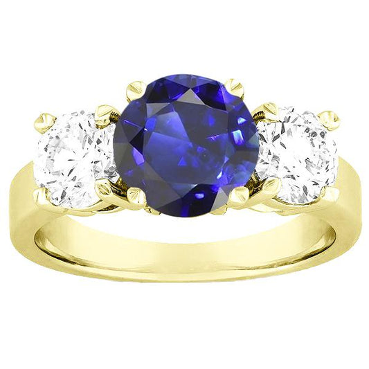 Drei Steine runder blauer Saphir & Diamant Ring 5 Karat Schmuck - harrychadent.de