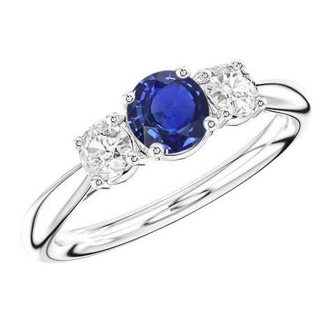 Drei Steine runder blauer Saphir & Diamant Ring Schmuck 1,50 Karat - harrychadent.de