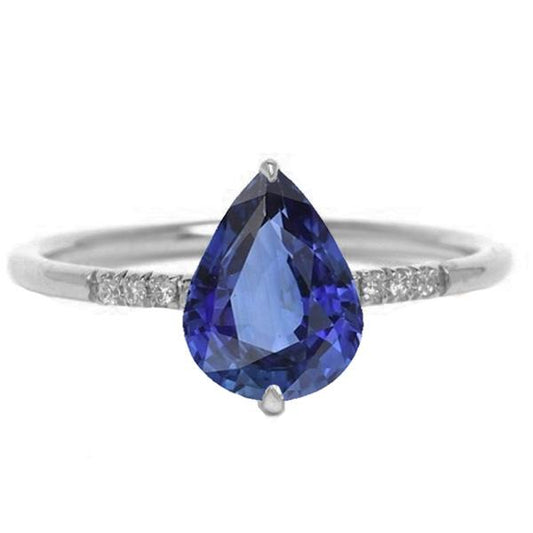 Edelstein Birne blauer Saphir Ring & kleine runde Diamanten 3 Karat - harrychadent.de