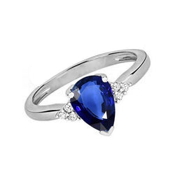Edelstein Birne tiefblauer Saphirring & Aus der Erde Abgebauter Natürlicher Diamanten 2,50 Karat