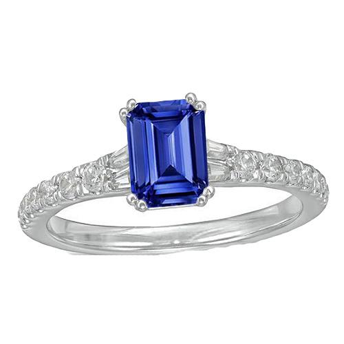 Edelstein Blauer Saphir Ring Baguette & Runde Akzente 3,50 Karat - harrychadent.de