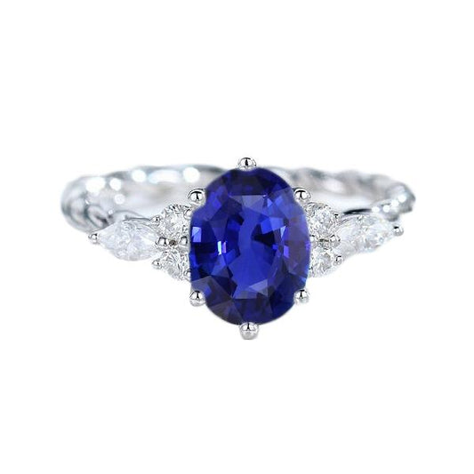 Edelstein-Blauer Saphir-Ring mit Marquise und runden Diamanten 4 Karat - harrychadent.de