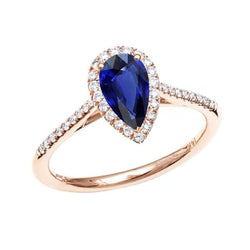 Edelstein Aus der Erde Abgebauter Natürlicher Diamant Schmuck Halo Birne Ceylon Saphir Ring 3,50 Karat