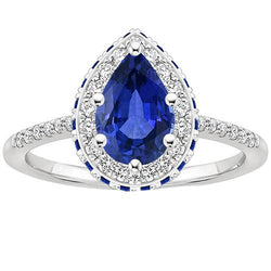 Edelstein Aus der Erde Abgebauter Natürlicher Diamant Verlobungsring Halo Birnenschliff Blauer Saphir 6 Karat