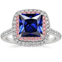 Edelstein Diamantring Blauer & Rosa Saphir Doppel Halo 6.50 Karat Gold