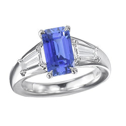Edelstein Drei Steine Smaragdblauer Saphir & Aus der Erde Abgebauter Natürlicher Diamant Ring 3,50 Karat