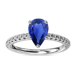 Edelstein-Ehering Blauer Saphir & Pavé-Set Aus der Erde Abgebauter Natürlicher Diamanten 3 Karat