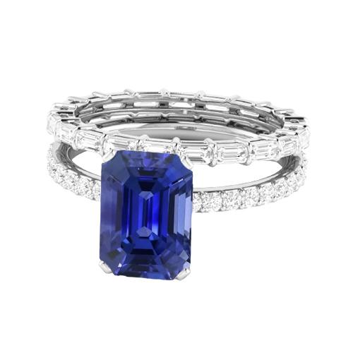 Edelstein Ehering Set Blauer Saphir Baguette Diamant 3,50 Karat - harrychadent.de