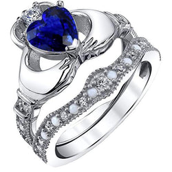 Edelstein Ehering Set Herz Blauer Saphir 3 Karat Vintage Style