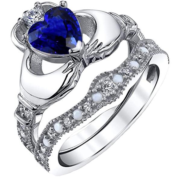 Edelstein Ehering Set Herz Blauer Saphir 3 Karat Vintage Style - harrychadent.de