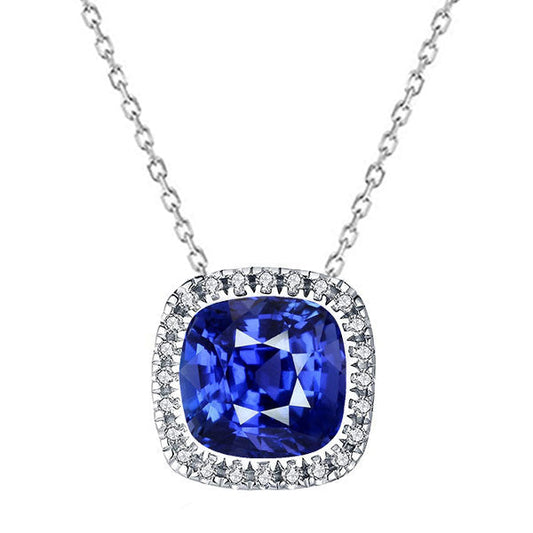Edelstein-Halo-Anhänger & Runde Diamant-Halskette 14K Gold 5,25 Karat