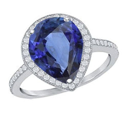 Edelstein Halo Birne Ceylon Saphir Ring & Aus der Erde Abgebauter Natürlicher Diamanten 5 Karat