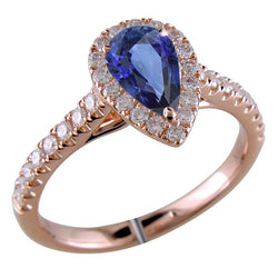 Edelstein Halo Pave Set Aus der Erde Abgebauter Natürlicher Diamantring Birne Ceylon Saphir 5,50 Karat