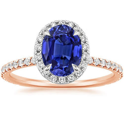 Edelstein Halo Ring Oval SriLanka Saphir 5 Karat Two Tone Gold 14K