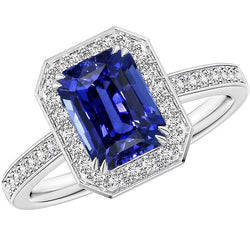 Edelstein Halo Smaragd Blue Saphir Ring Krappenbesatz Aus der Erde Abgebauter Natürlicher Diamanten 5 Karat