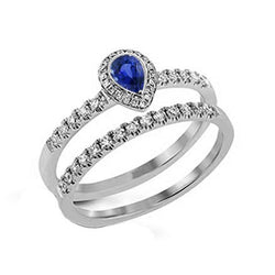 Edelstein Halo Verlobungsring Set Birnenblauer Saphir 2,50 Karat