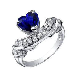 Edelstein Herz Ehering Blauer Saphir Aus der Erde Abgebauter Natürlicher Diamanten mit Akzent 3 Karat
