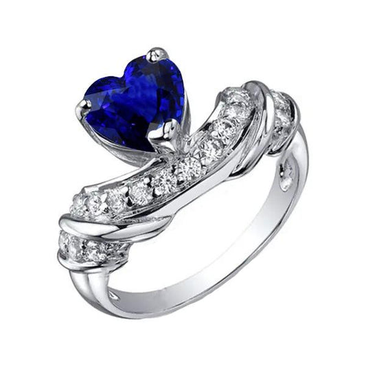 Edelstein Herz Ehering Blauer Saphir Diamanten mit Akzent 3 Karat - harrychadent.de