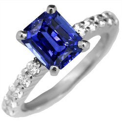 Edelstein Radiant Blue Saphir Ring mit Aus der Erde Abgebauter Natürlicher Diamantakzenten 2,50 Karat