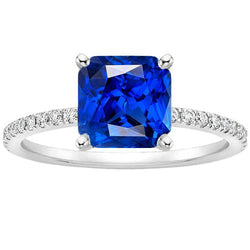 Edelstein Radiant Blue Saphir Ring mit Aus der Erde Abgebauter Natürlicher Diamantakzenten 3,50 Karat