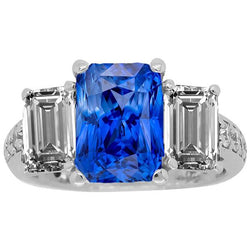 Edelstein Radiant Saphir Ring 4,50 Karat Smaragd & Runde Aus der Erde Abgebauter Natürlicher Diamanten