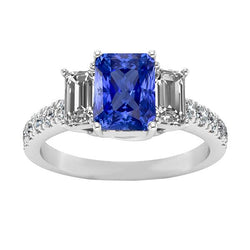 Edelstein Radiant Saphir Ring Smaragd & runde Aus der Erde Abgebauter Natürlicher Diamanten 3 Karat